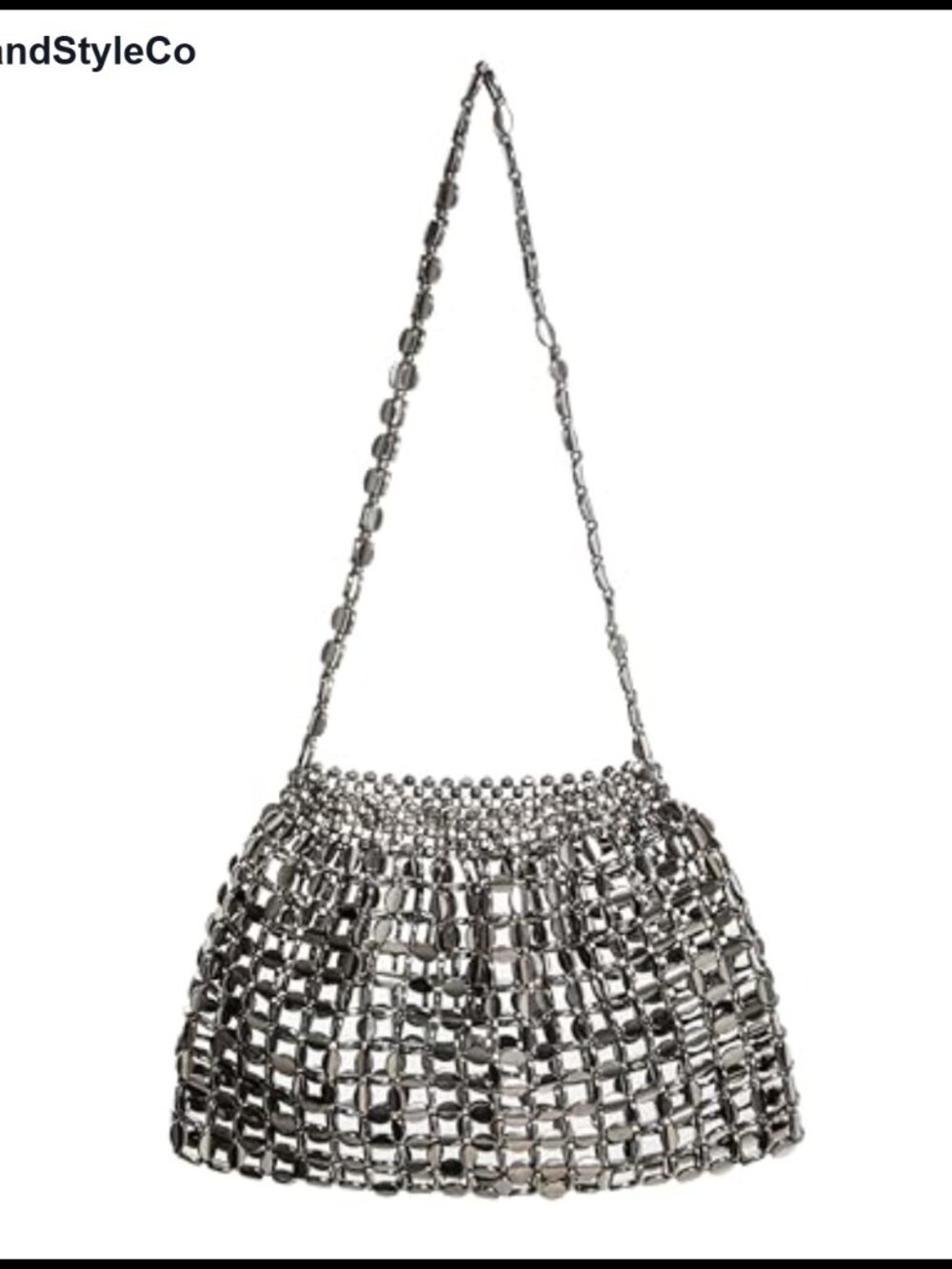 Acrylic Beaded Metallic Finish Evening Bag with Lining Single Strap